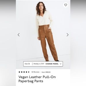Madewell Vegan Leather Paperbag pants size 6